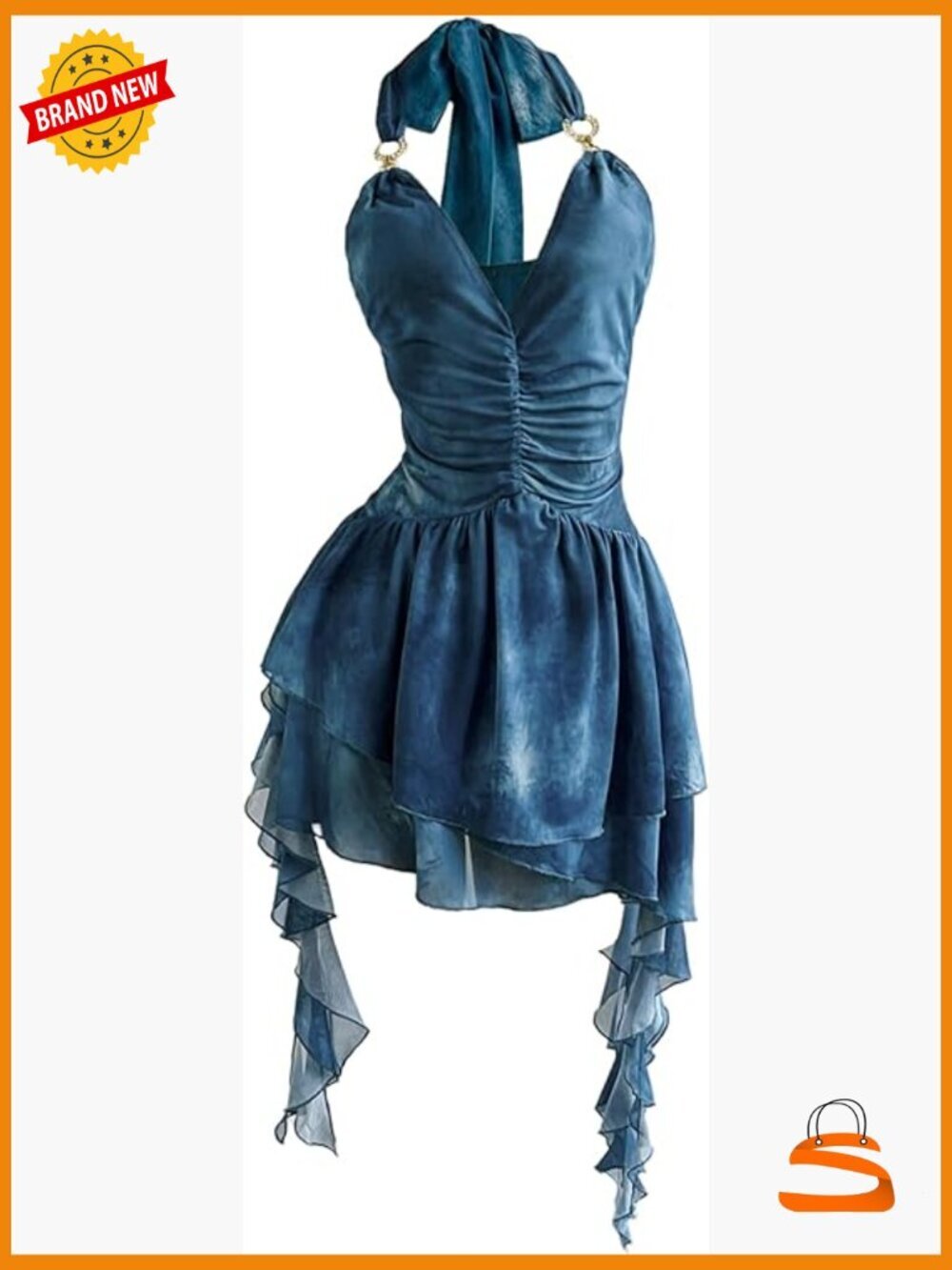 Y2K Flowy Mini Dress Ruffle Mesh Halter Sleeveless Summer Party Outfit